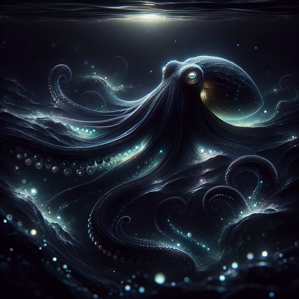 Bioluminescent Octopus in Deep Sea: Fantasy Concept Art
