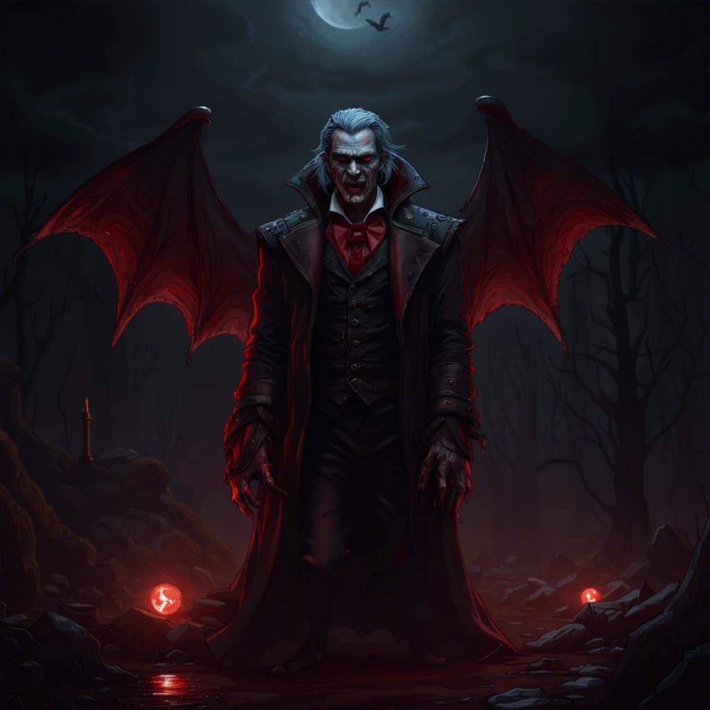 Vampire Emerges Under Blood Moon: Dark Fantasy Art