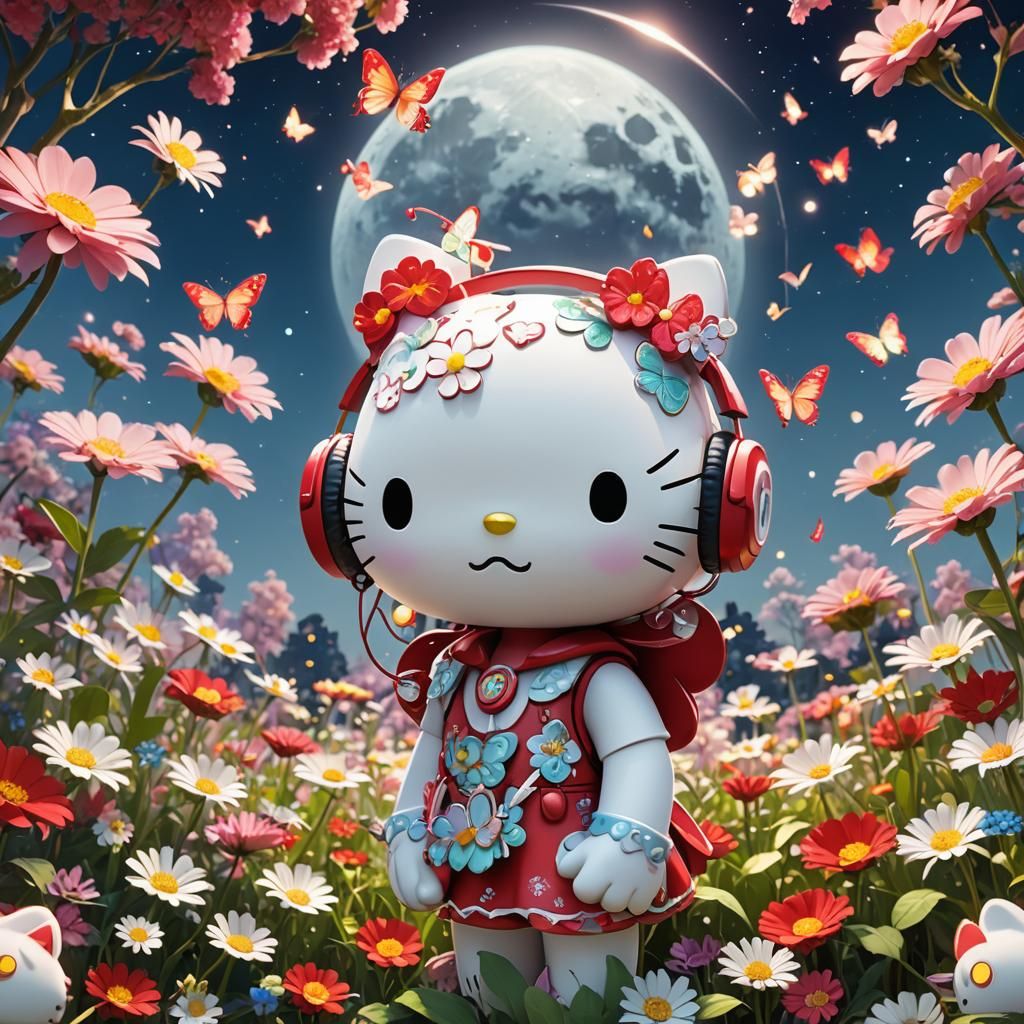 Hello Kitty with Butterfly Wings in Anime Style