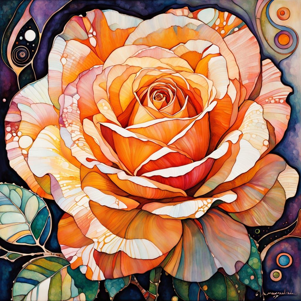 Intricate Peach Rose in Expressionist Watercolour Style