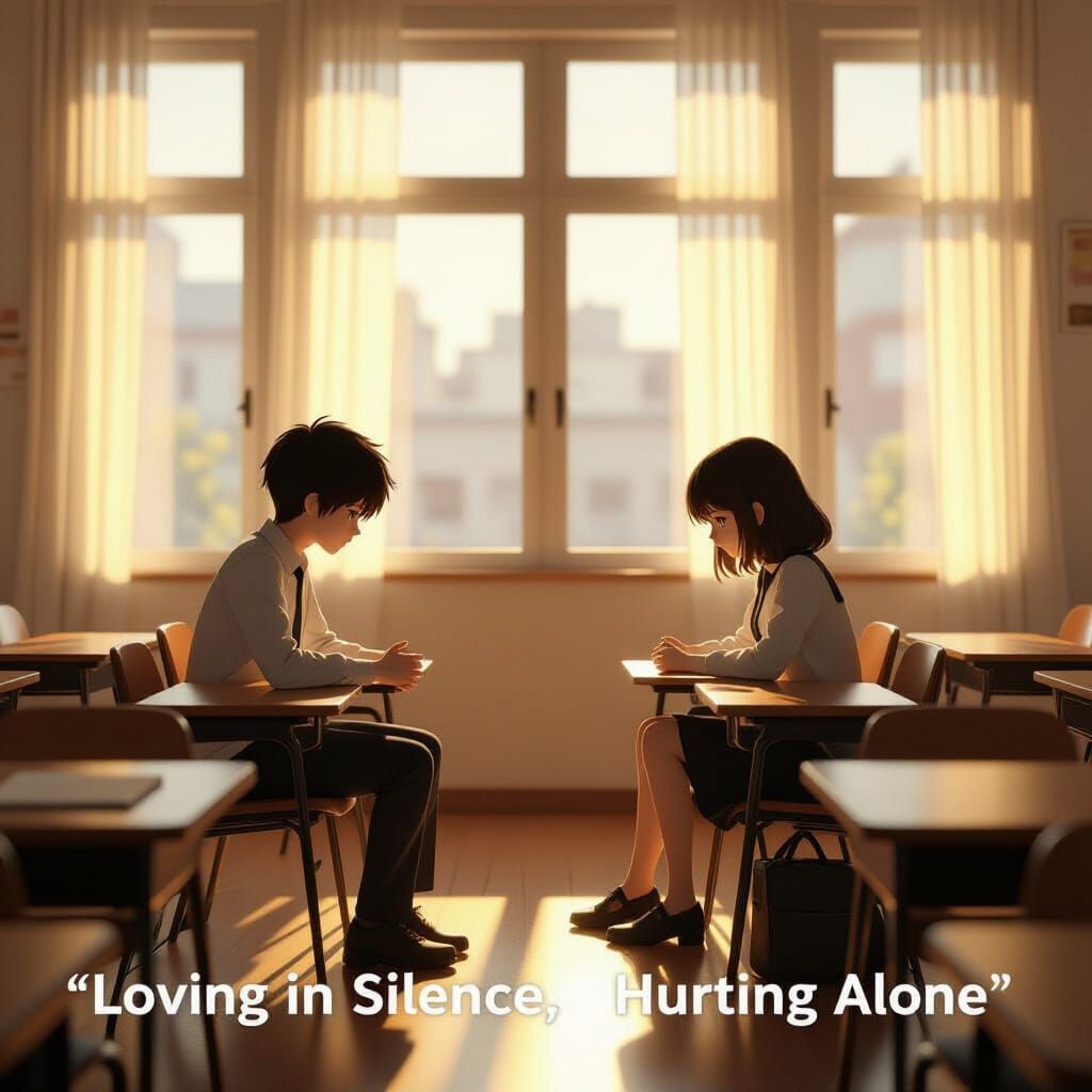 Melancholic Anime Classroom Scene with Soft Light