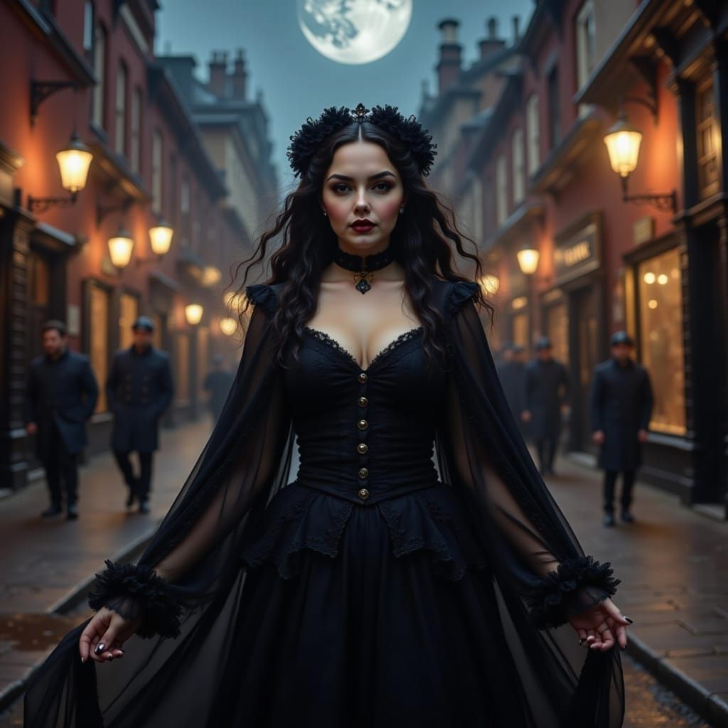 Gothic Vampire Portrait in a Moonlit Street