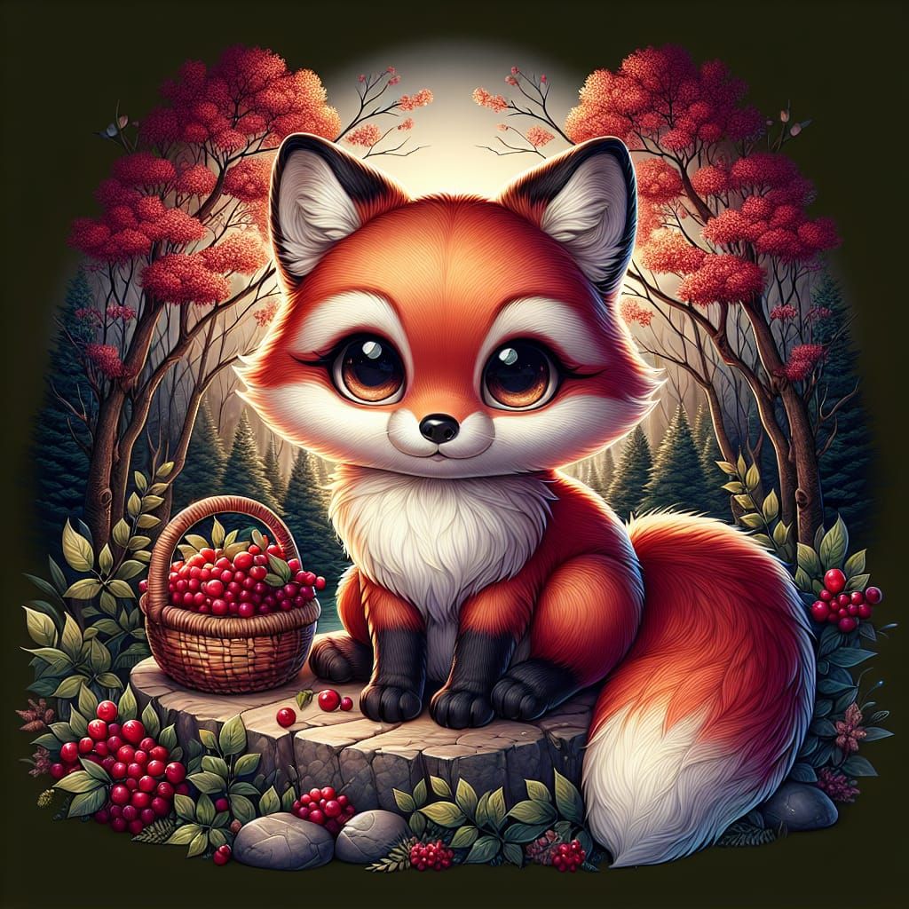 Charming Chibi Red Fox in Spring Landscape