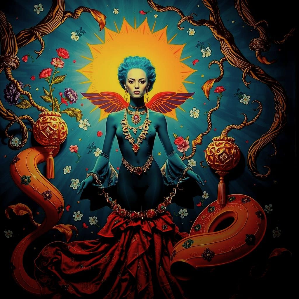 Psychedelic Garden Dreamscape with Cosmic Mystery