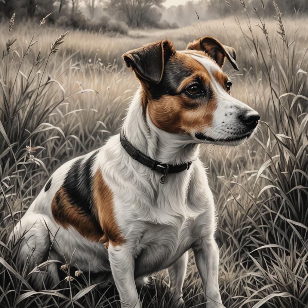 Jack Russell Portrait in Charcoal with Winter Light