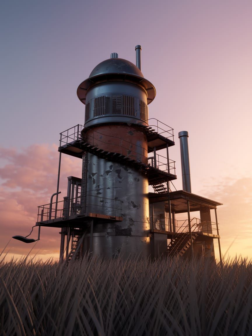 Steampunk Silhouette: An Abandoned Tower