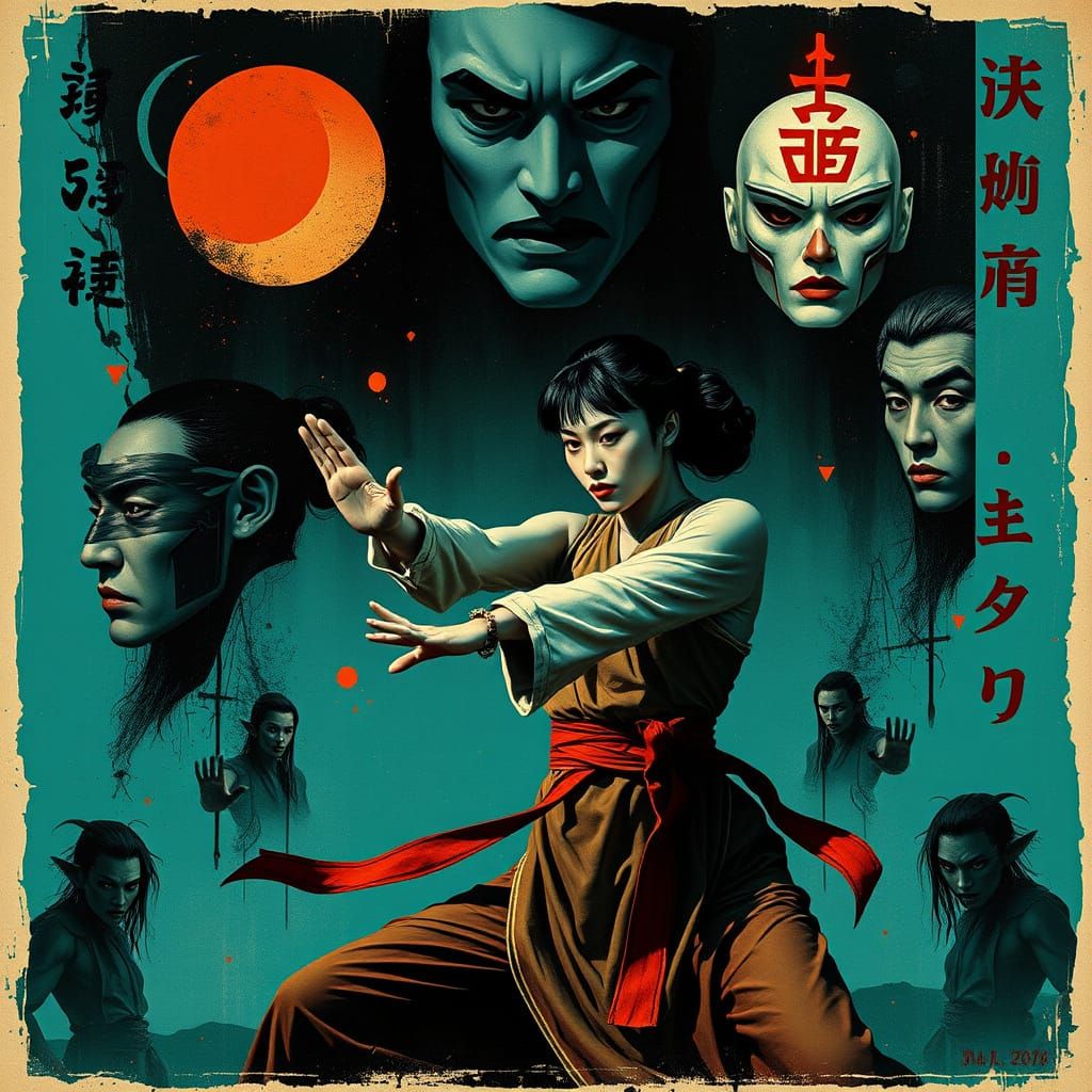 Kung Fu Master in Noir Vintage Poster Style