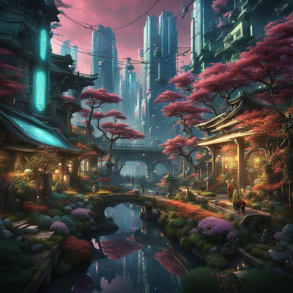 Futuristic Oriental Cityscape: Neo-Tokyo Pop Utopia