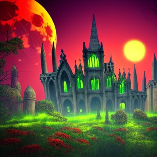 Glowing Plants Envelop Ruined Gothic City