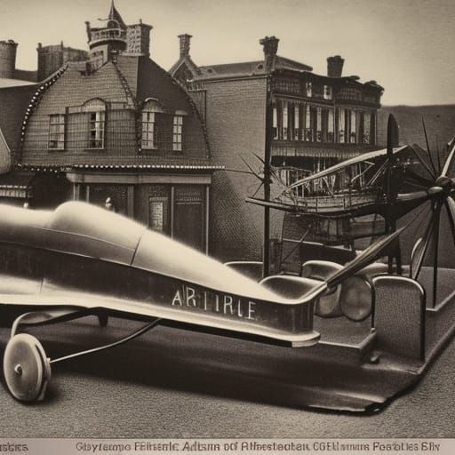 Victorian Cityscape with Steampunk Aeroplane