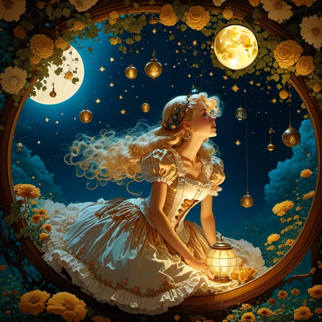 Steampunk Alice in Starry Night, Van Gogh Style