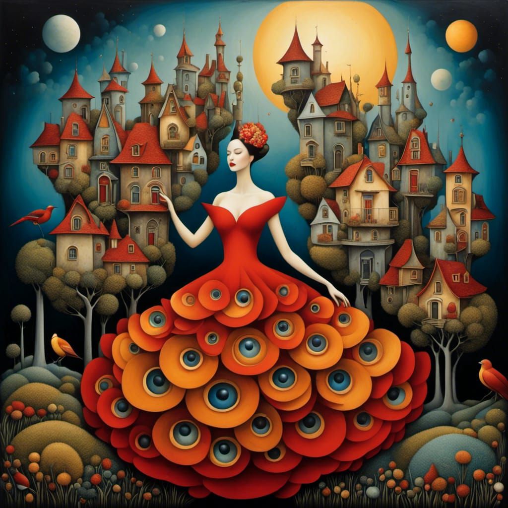 Woman in a House Dress: Surrealist Dreamscape