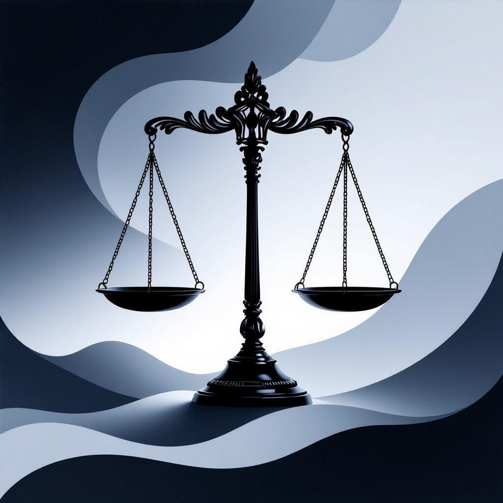 Zenith of Justice: Balanced Scales in Monochrome Airbrush Ar...