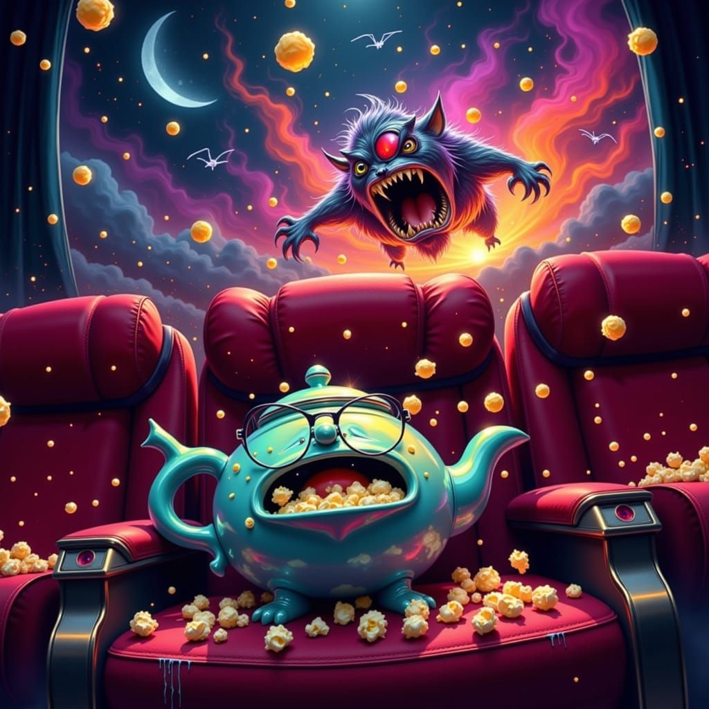 Terrified Teapot's Movie Theater Scare in Pixar Style