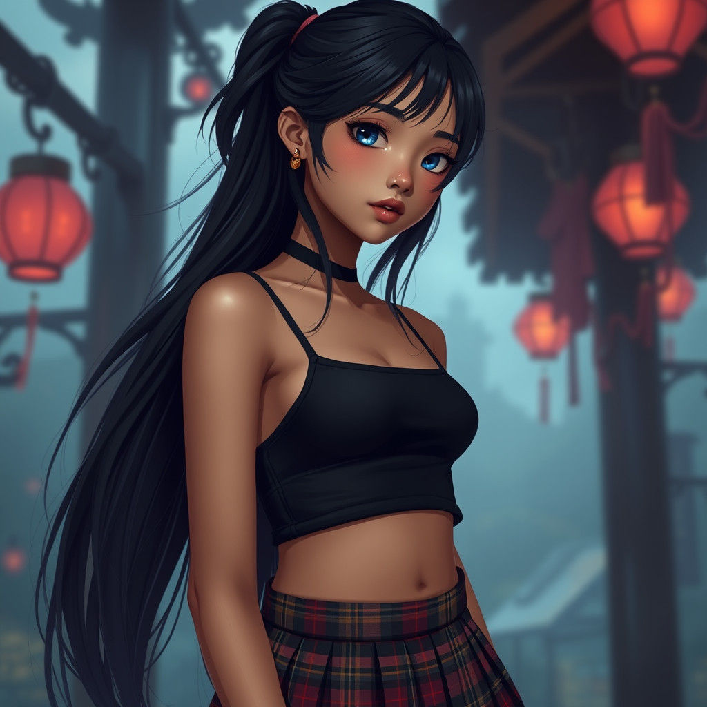 Anime Girl with Blue Eyes in Dreamlike Setting