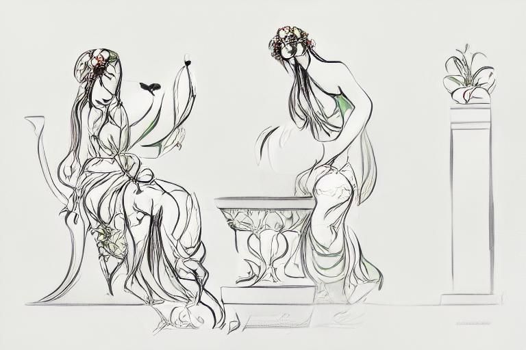 Narcissistic Beauty in Marble Room with Servant