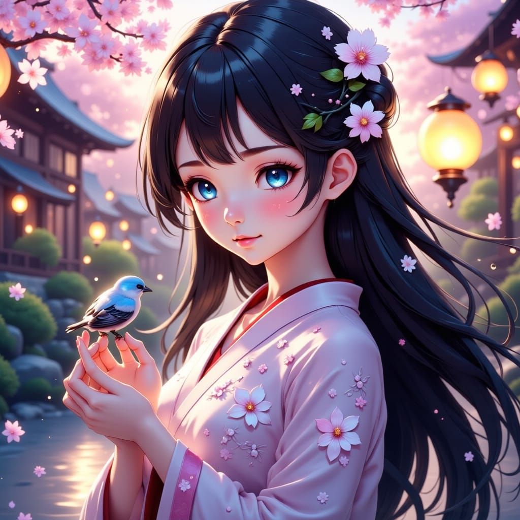 The graceful girl with a bird