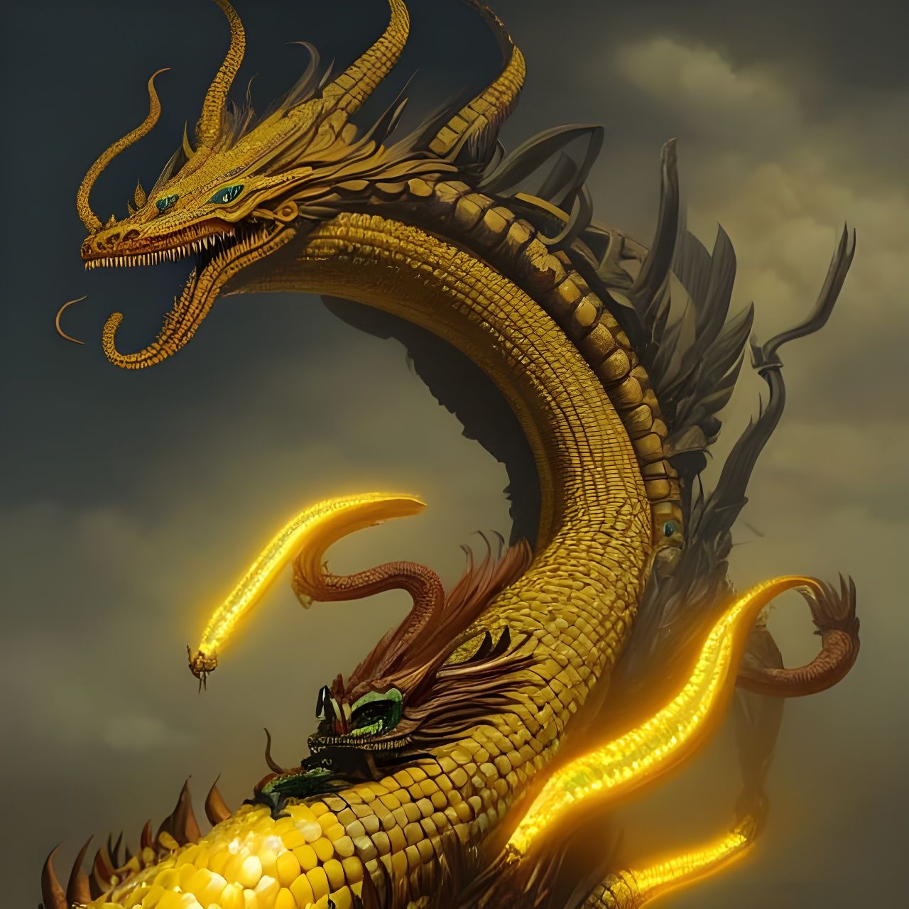 Aztec Corn God SerpentDragon Descending, Hyperdetailed Conce...