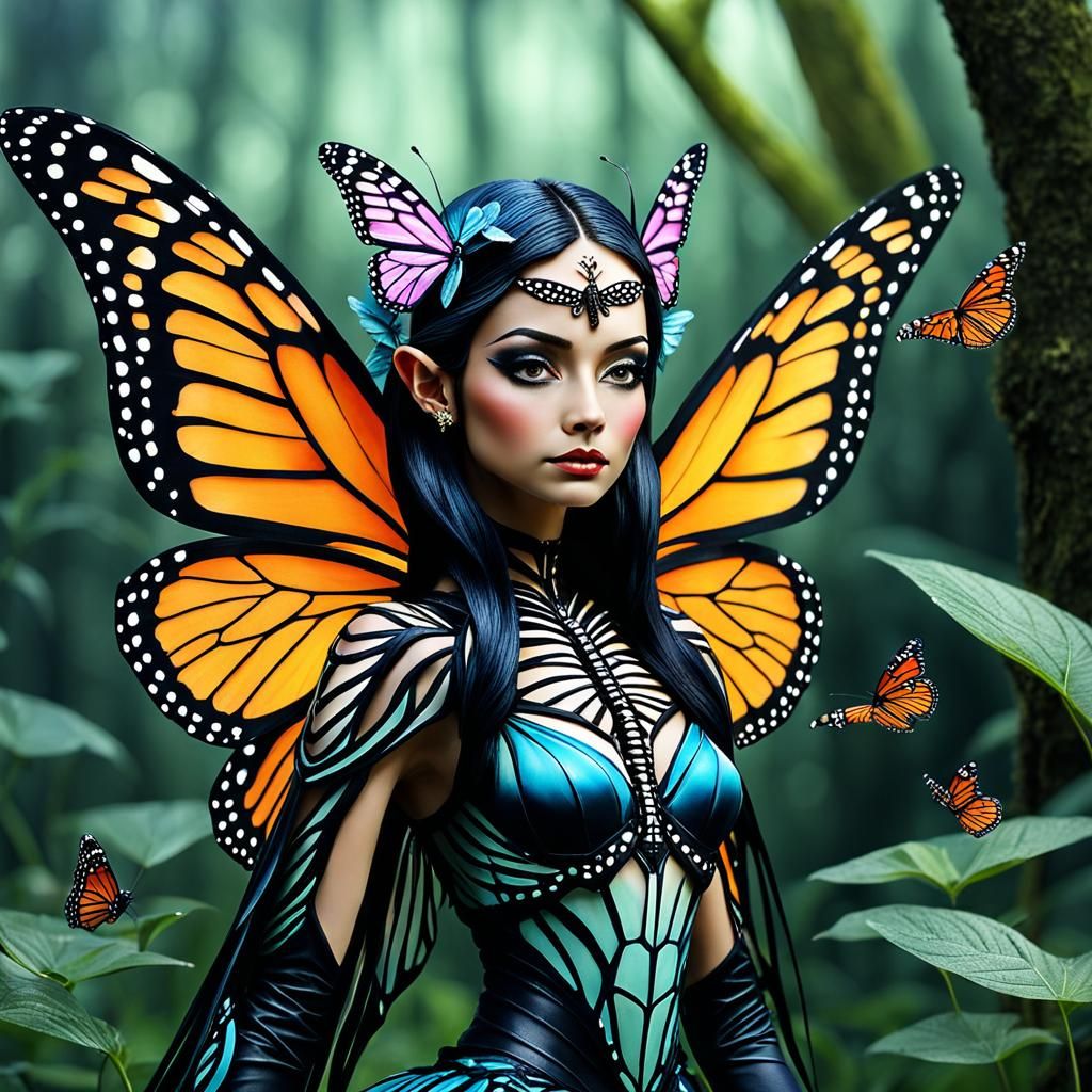 Skeleton Fairy with Monarch Butterfly Wings