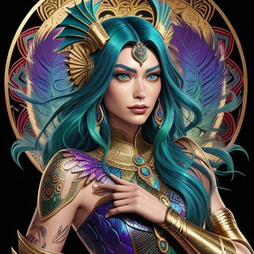 Rainbow Dragon Woman Portrait in Comic Book Style