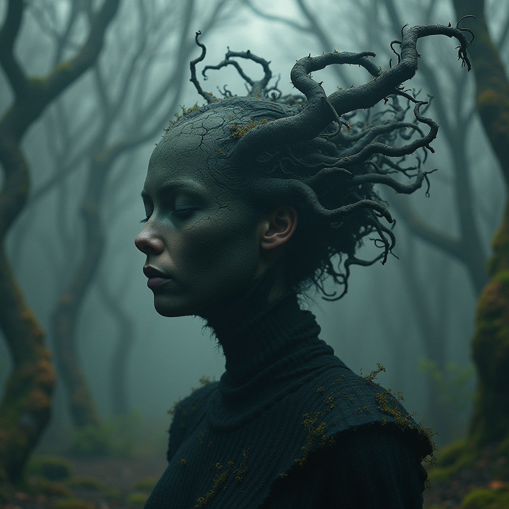 Mystical Forest Woman Veiled in Dreamlike Crown