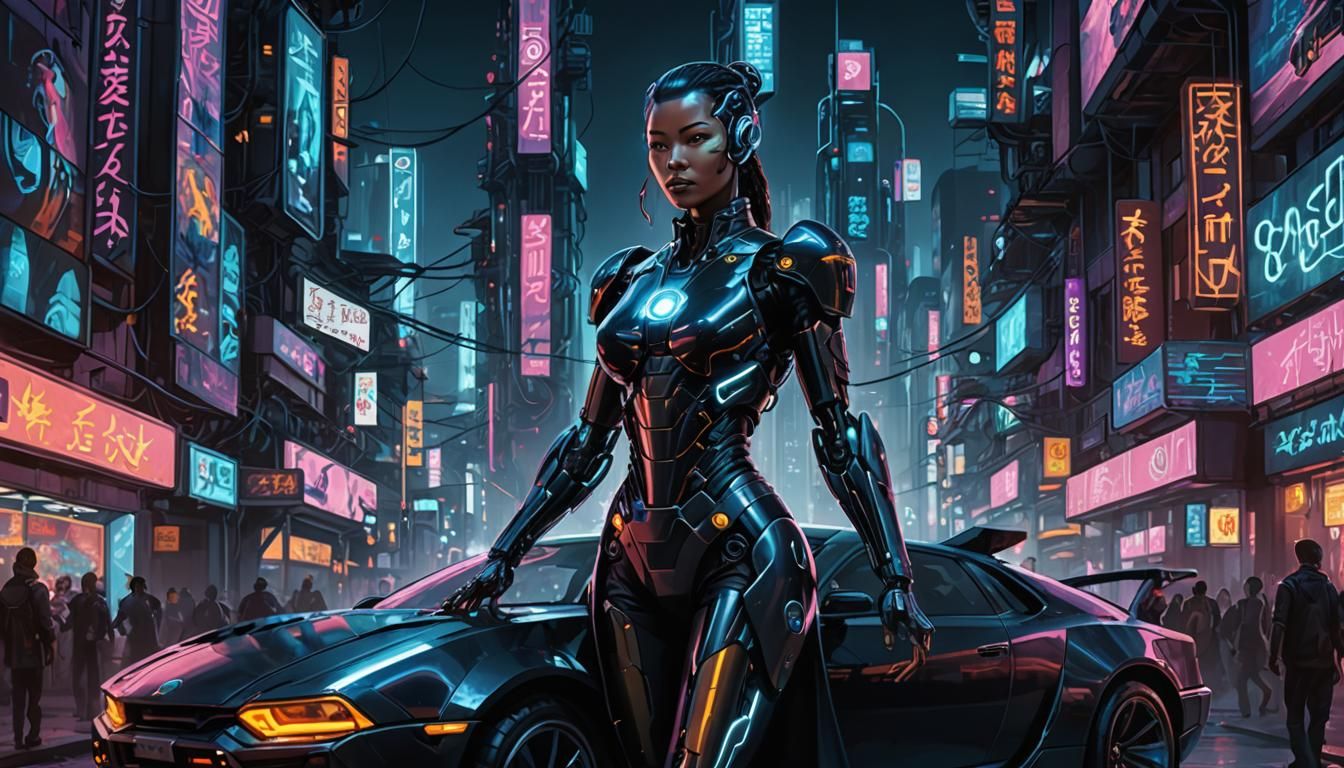 Cyborg Sentinel in Neon Metropolis