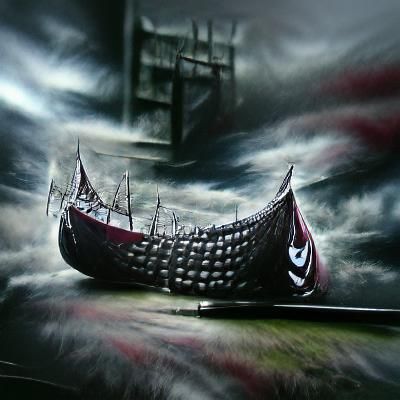 Bleak Viking Ship in Film Noir Style