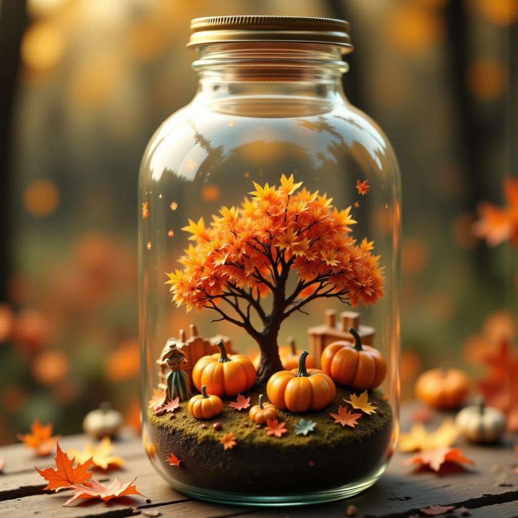 Miniature Pumpkin Patch Thrives Inside Antique Glass Jar