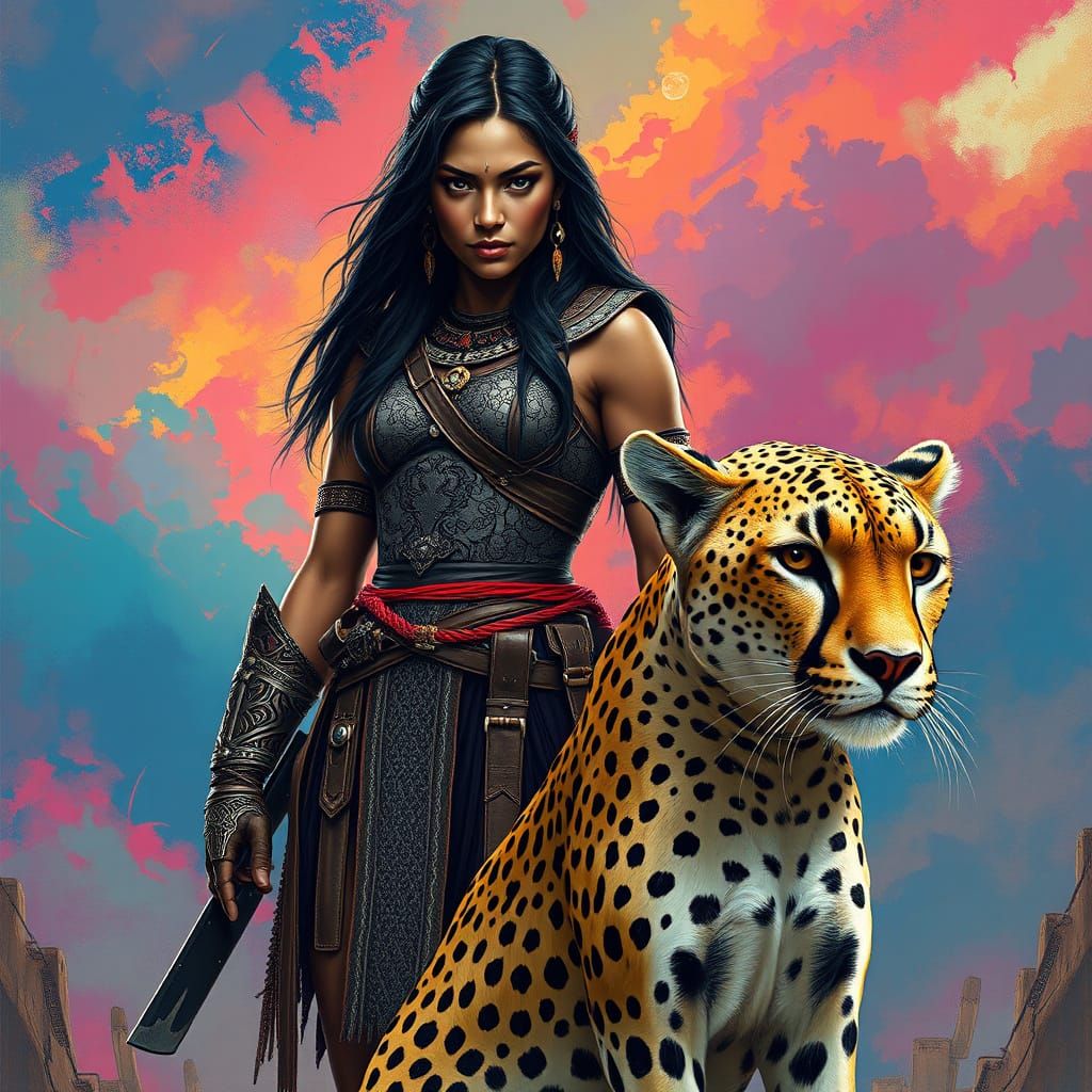 Amazon Warrior and Cheetah Prepare for Hunt