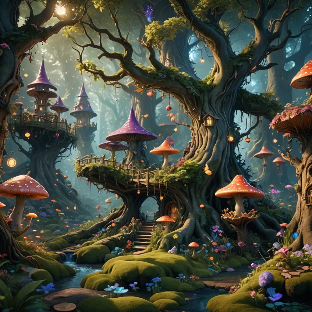 Enchanted Fairytale Forest with Fairies, Fantasy Art