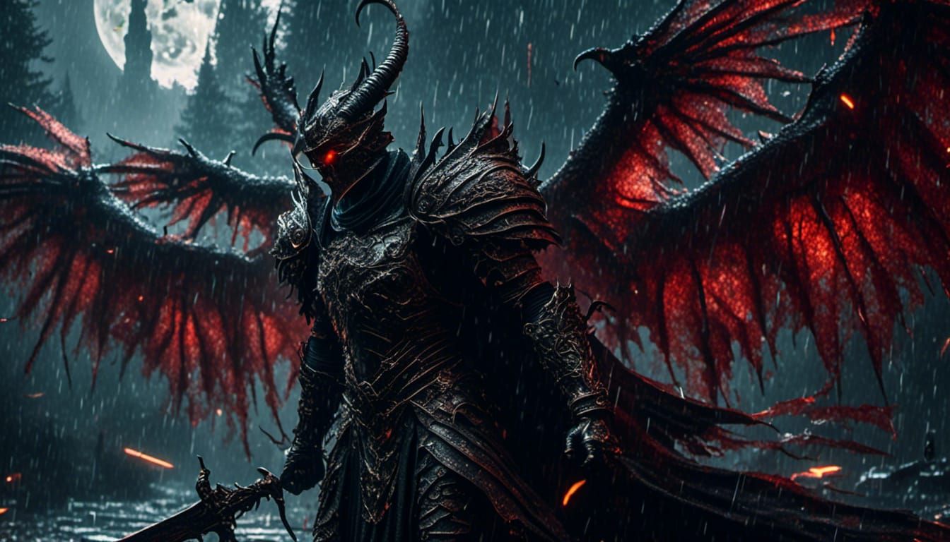 Winged Demon Knight in the Rain