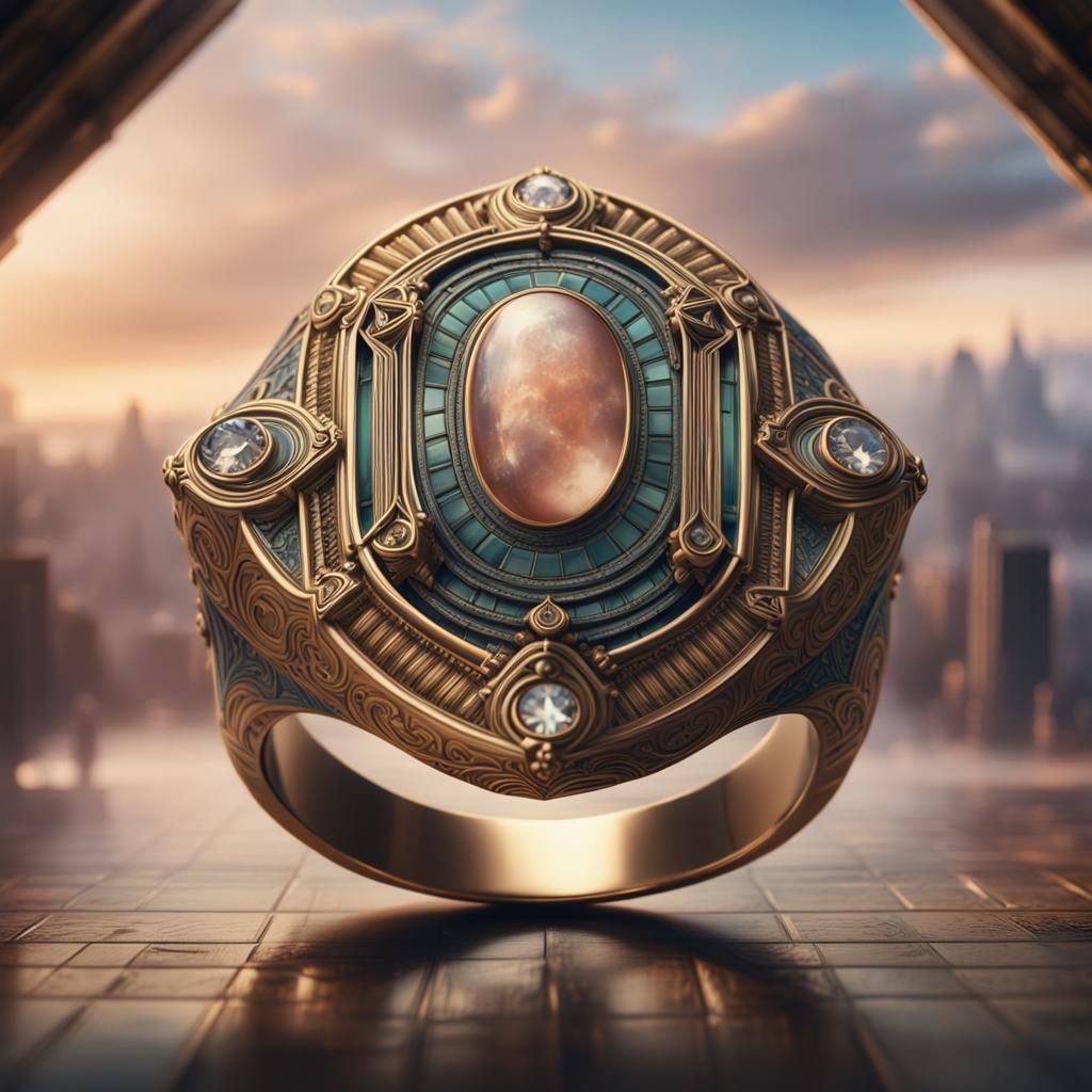 Hyperdetailed Art Deco Ring in Digital Matte Painting