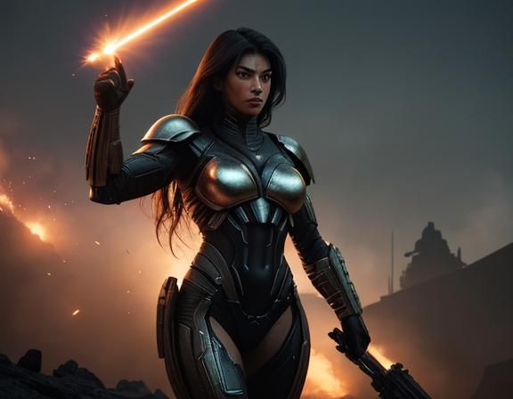 Amazonian Warrior in Xenomorph Armor, Sci-Fi Illustration