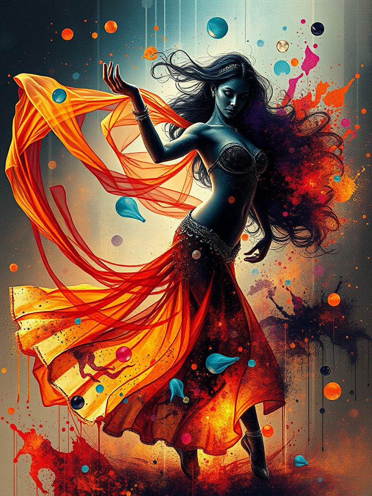 Belly Dancer Silhouette in Graffiti Art Style