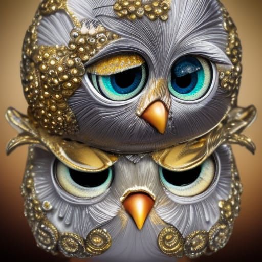 Cute Goldfinches with Silver Eyes in Detailed Filigree