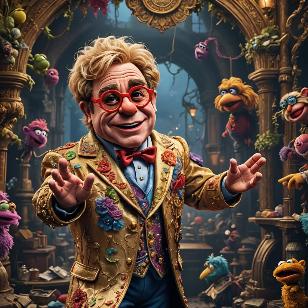 Elton John Muppet Hand Puppet: Detailed Matte Painting