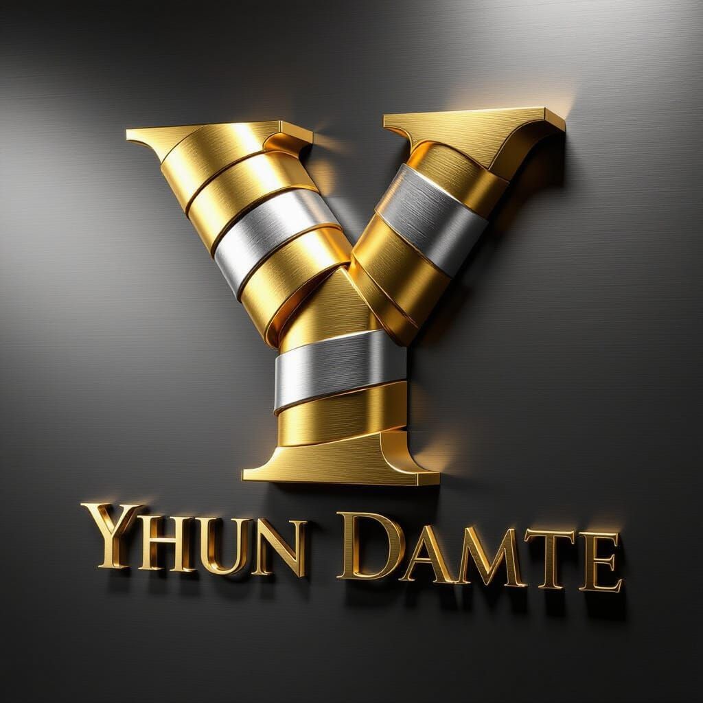 3D Render of Brushed Gold and Silver Letter Y