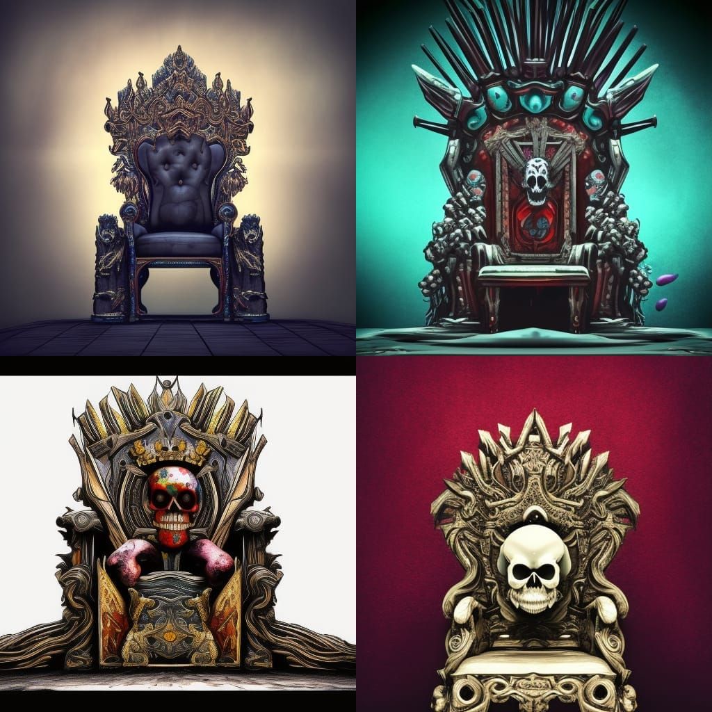 Skull on Empty Throne: Hyperrealistic Splash Art