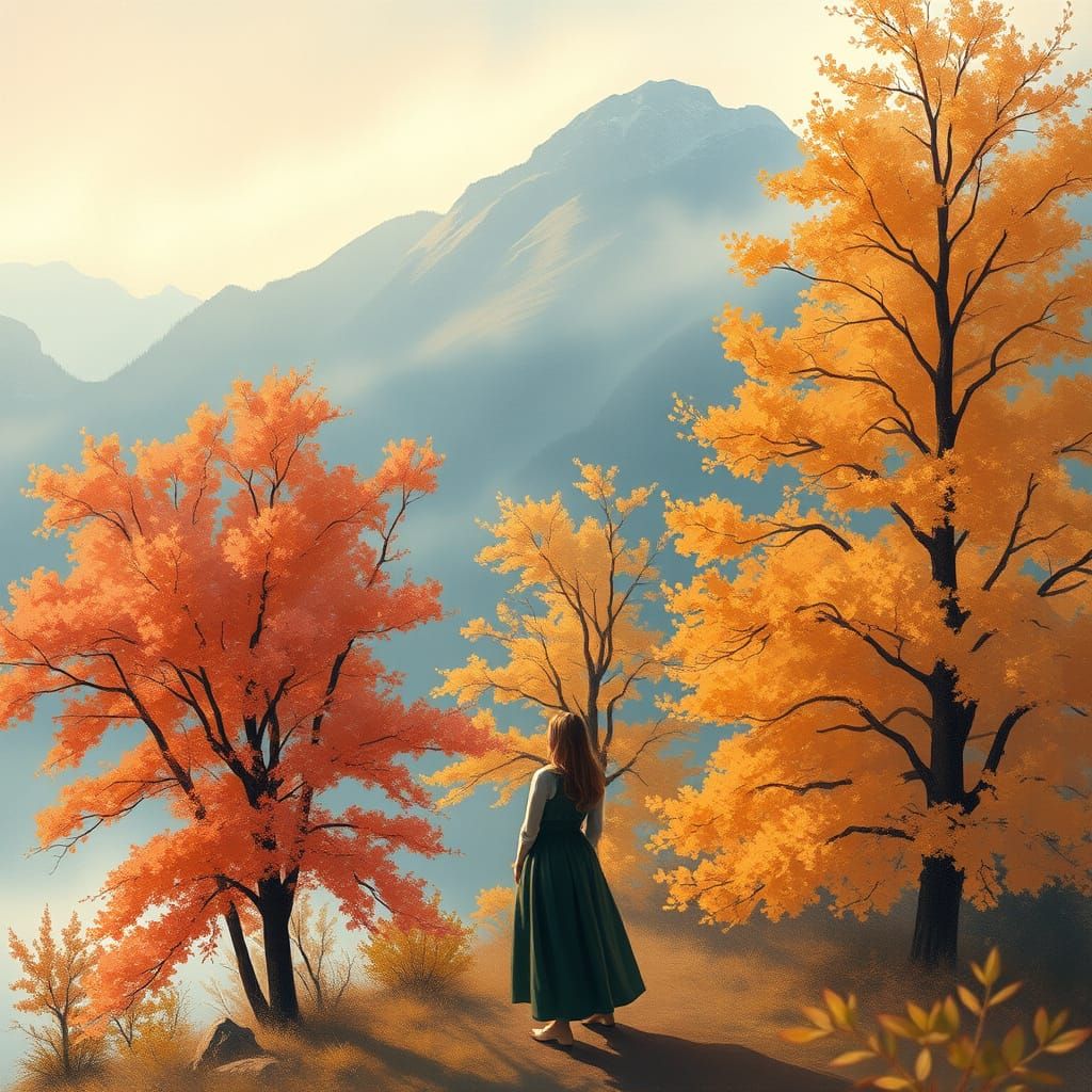 Impressionist Autumn Lake Scene in Soft Pastel Light