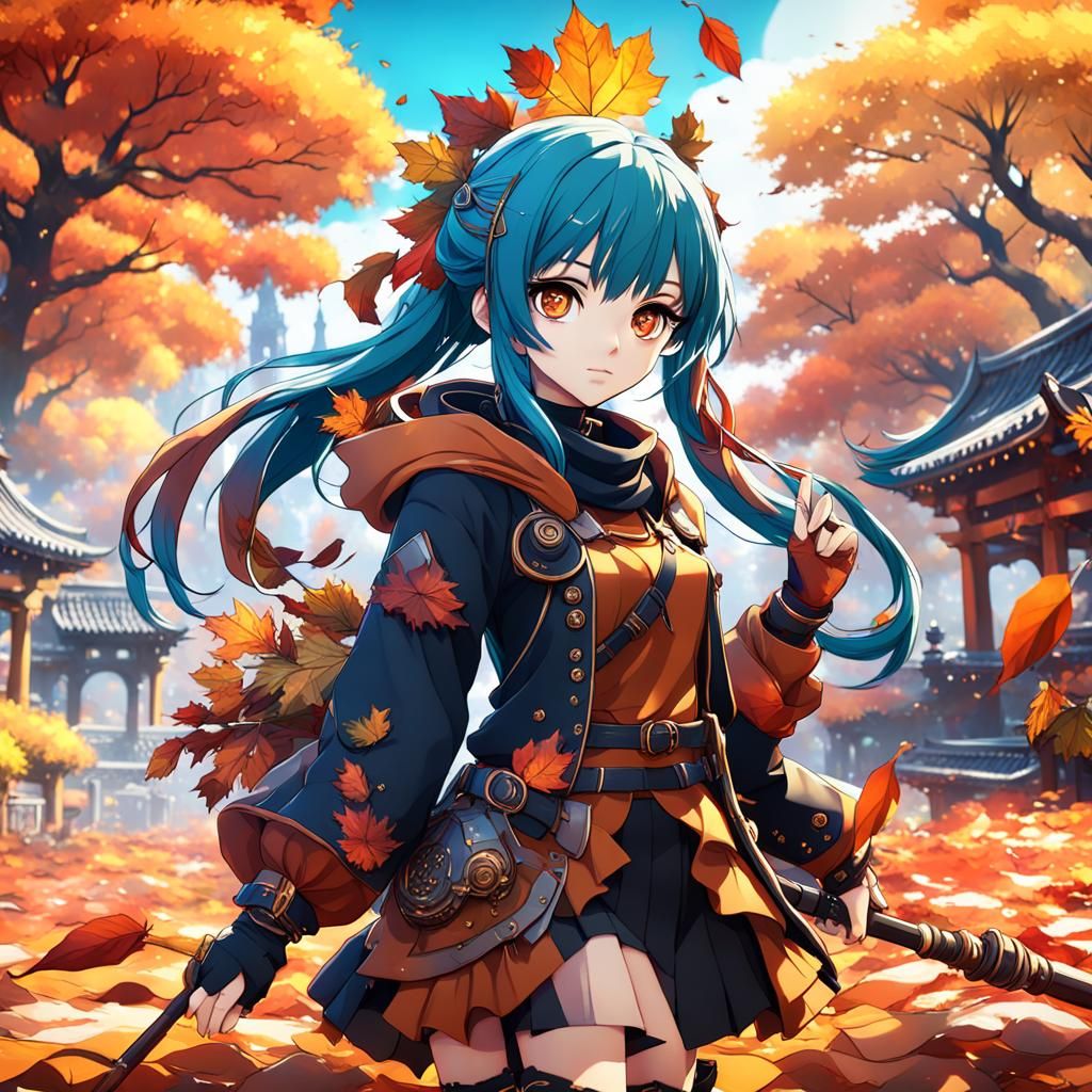 Anime Autumn Girl in Detailed Matte Painting