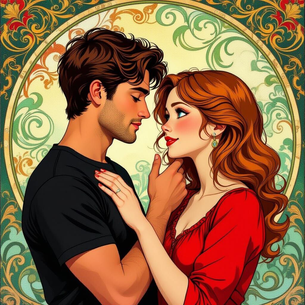 Romantic Encounter in Art Nouveau Style