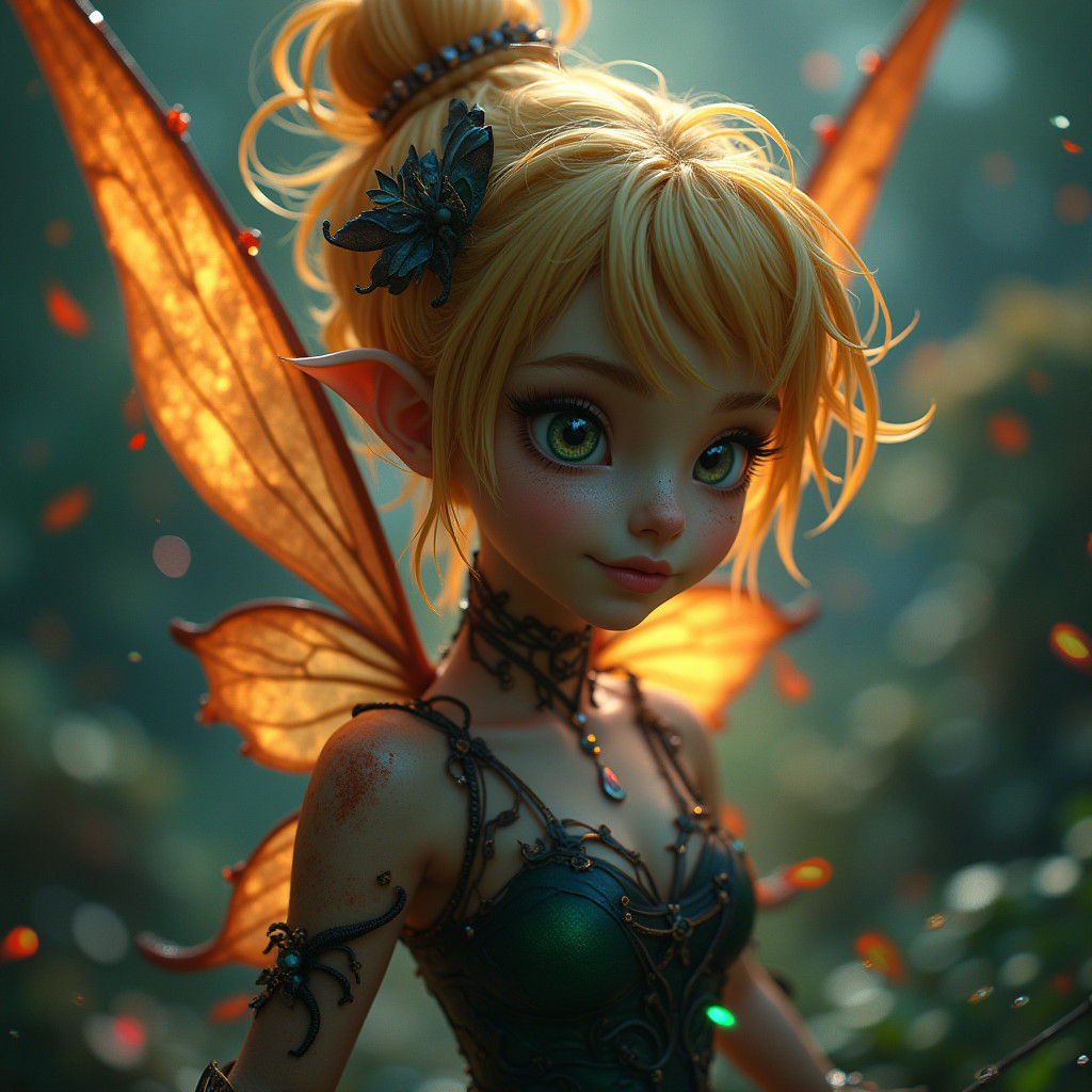 Gothic Tinkerbell in Photorealistic 3D Rendering