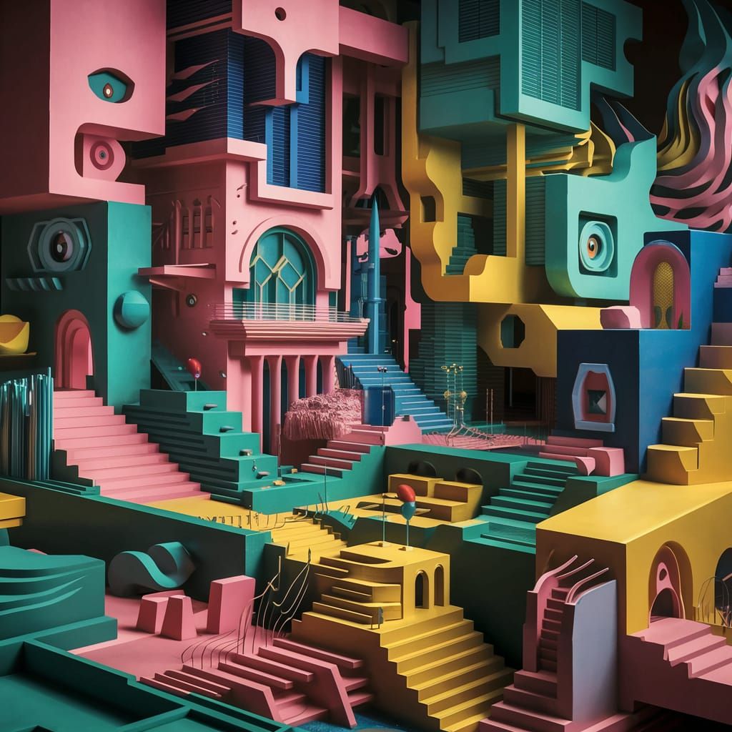 Dreamlike 3D Architectural Fantasy in Vibrant Colors