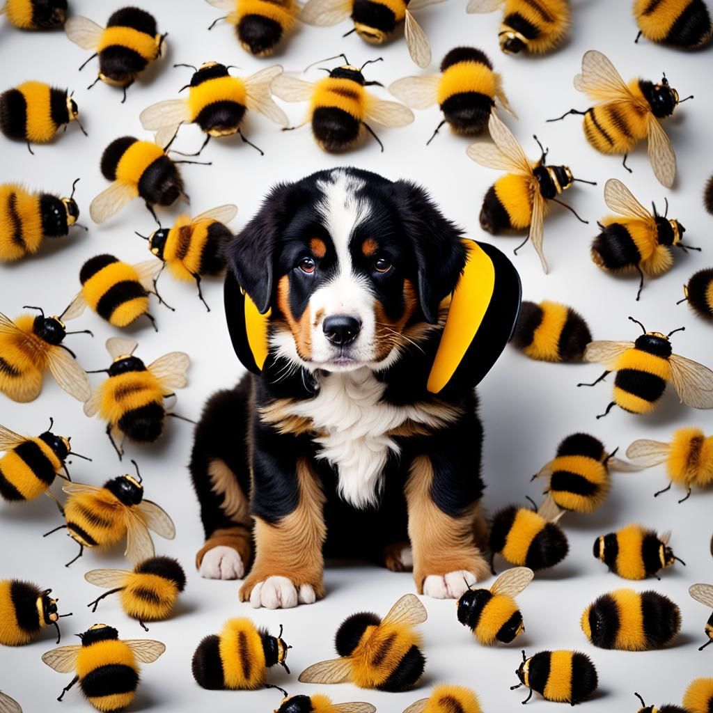 Bernese Mountain Dog Puppy as Bumble Bee Portrait