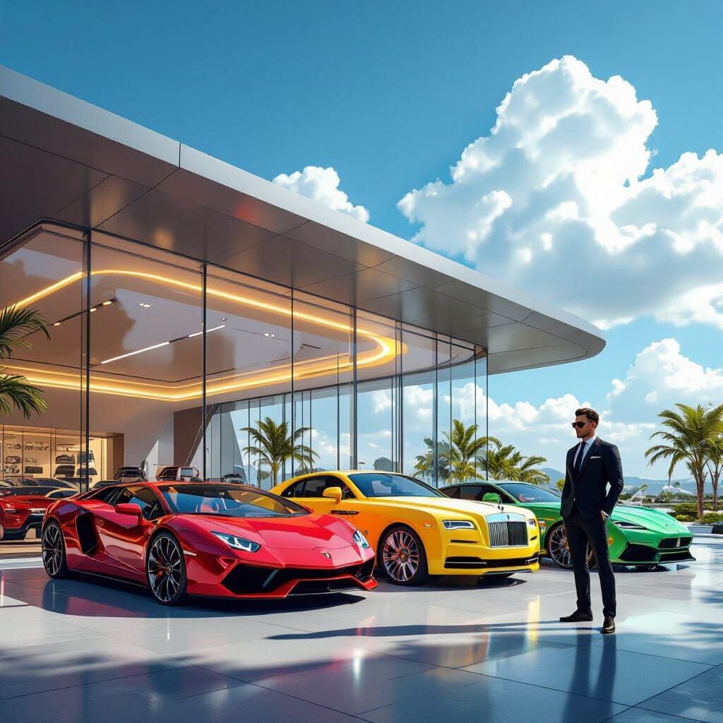 Luxury Car Dealership with Modern Architecture in 3D