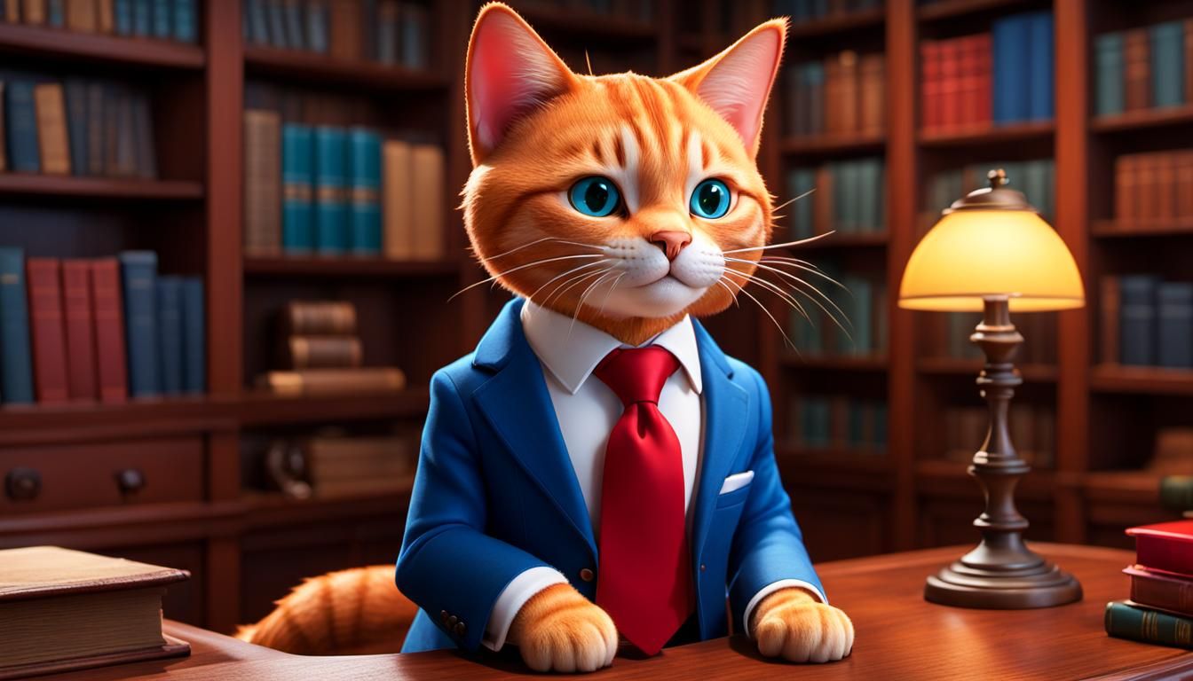 Anthropomorphic Cat in Suit: 3D Digital Art