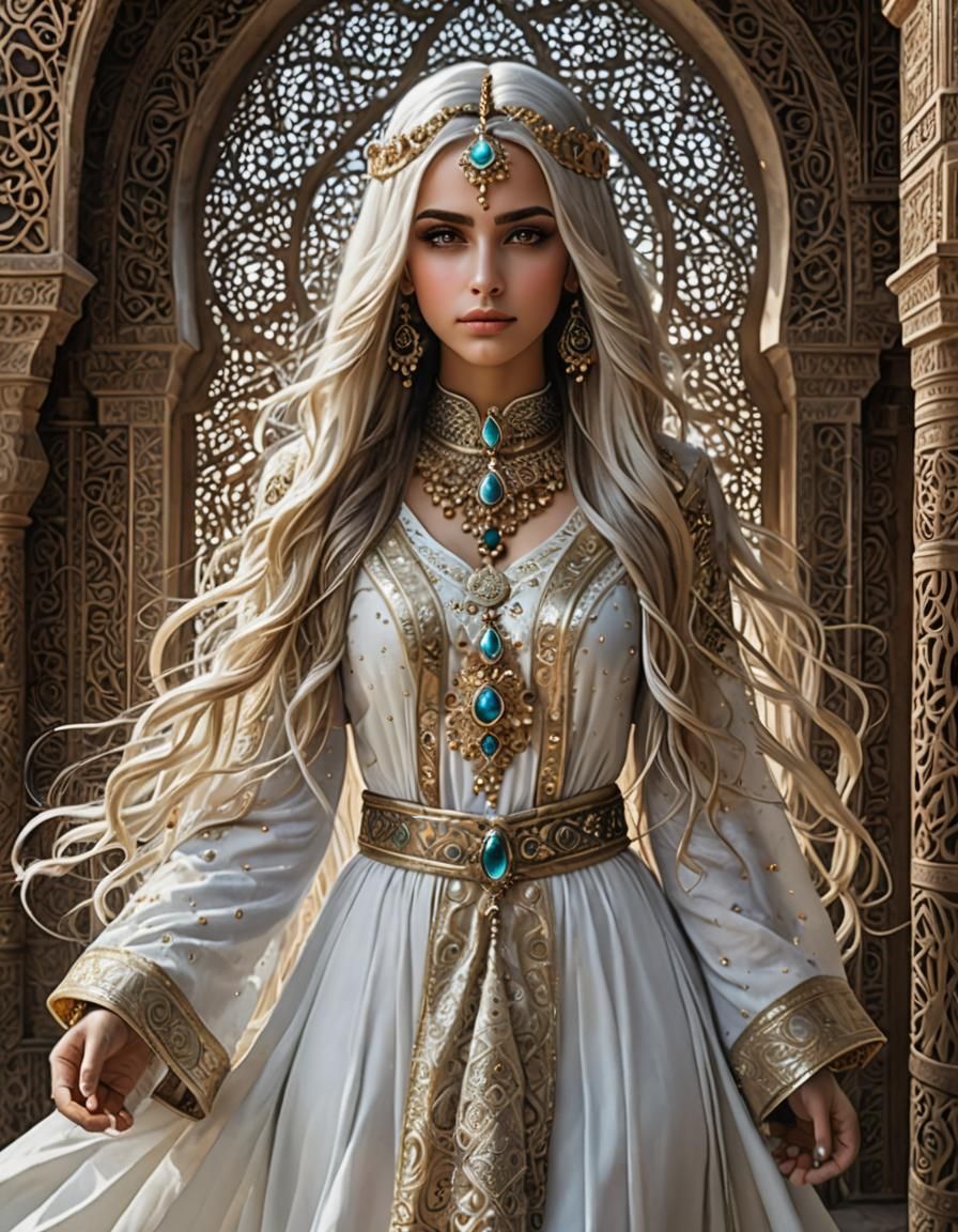 Arabian Girl with White Hair in Desert Harem