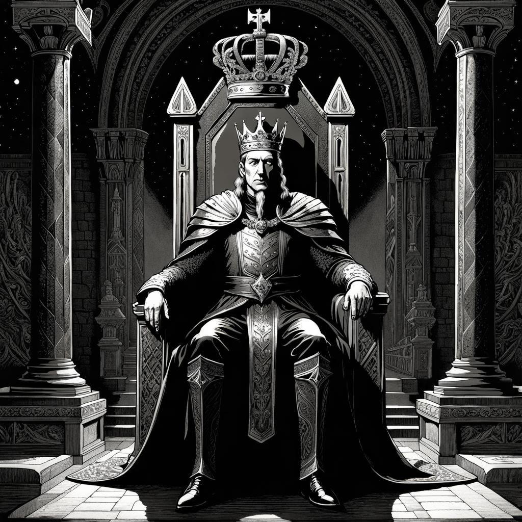 Cthulhu as Medieval King in Neoclassical Etching