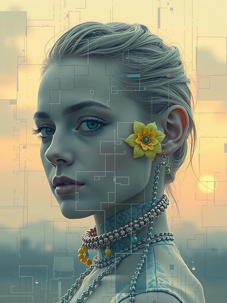 Pixelated Woman Portrait in Glitch Art Style