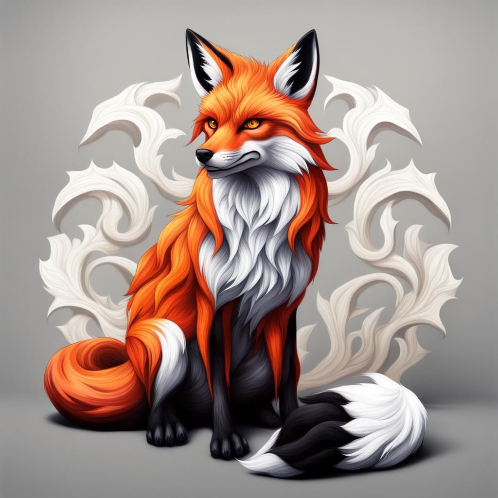 Hyperrealistic Eight-Tailed Fox